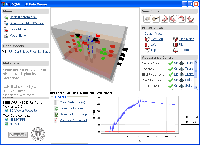 Obr.4.13: 3DDV RADWAN, Hassan. Version 1.5.0 of 3DDV. 3.4.2008 [cit. 2010-03-01]. Network for Earthquake Engineering Simulation (NEES) [online]. <http://neesf