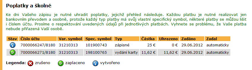 3 ELEKTRONICKÁ NÁVRATKA PŘIHLÁŠKY Poplatky a školné Obr.