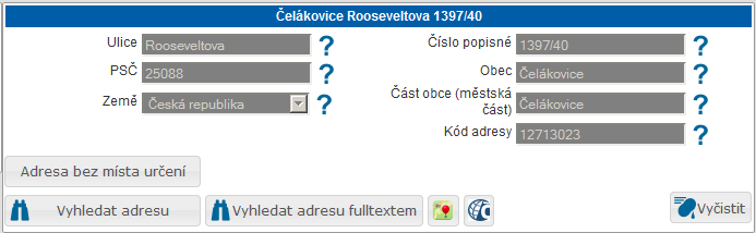 obr: Zobrazení adresy/adres splňující kritérium vyhledávání včetně záplavové zóny a pásma kriminality Po označení odpovídající adresy zadáte místo pojištění do systému přes tlačítko [Dosadit].