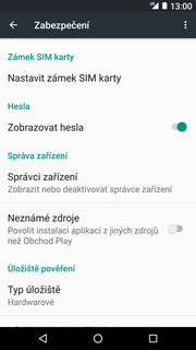 Změna PIN kódu Nastavení. Vyberete možnost Zabezpečení. 3.