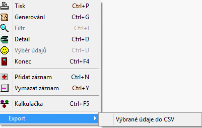 20 2.3 Mrížka - vyvolání vnitrní nabídky Každá tabulka má svou vnitřní nabídku, která kopíruje nabídku na horní liště. Vnitřní nabídka se vyvolá stiskem pravého tlačítka myši.