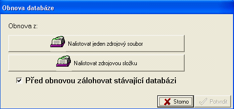 Obnova 4 27 Obnova K obnově se používá samostatný program, který se jmenuje, OBNOVUJ. Naleznete jej ve stejném adresáři, kam jste program nainstalovali. Napřed najdete data, která chcete obnovit.