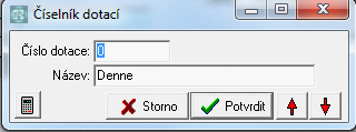 Nastavení programu 73 Evidujeme tyto údaje: 1. Číslo akce - číslo. 2. Název - pojmenování Funkce: 1. tisk - můžete tisknout jednu sestavu. 2. generování - pokud je číselník prázdný, můžete jej nechat naplnit podle implicitních hodnot.