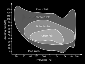 Sluchové pole lidská řeč cca 300 až 4000 Hz (nejčastěji