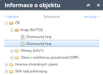 Dále je možné z nabídky Přiblížení/posun ovlivnit způsob chování mapového pole při zjišťování informací o konkrétním objektu.