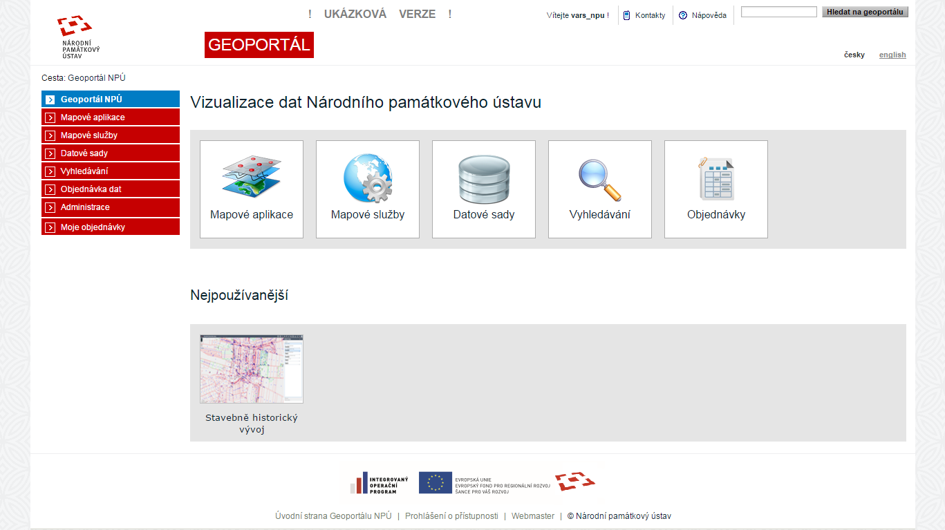 2 Úvod Geoportál Národního Památkového ústavu (dále NPÚ) je přístupný prostřednictvím webového prohlížeče na adrese https://geoportal.npu.cz.