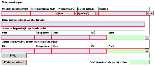 Tab. 9: Legenda k obrázku 10 položky 17 a 18 Číslo Název Popis 17 Přenosy odpadu mimo provozovnu Ostatní odpad U přenosů odpadu mimo provozovnu ostatní odpad je nutné po zápisu množství vyplnit