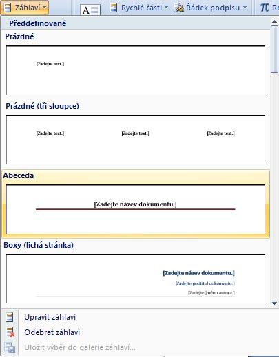 4.1.1 Postup vložení Titulní strany V následujících řádcích je vysvětlen postup vložení Titulní stránky do vašeho dokumentu: Nastavte kurzor myši na začátek dokumentu, do kterého chcete vložit