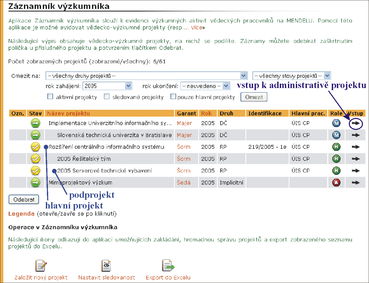 17 Záznamník výzkumníka Záznamník výzkumníka je portálová aplikace vzhledově velice podobná aplikaci Záznamníku učitele, kterou ve studijním systému AIS používají učitelé ŠKODA AUTO VY- SOKÉ ŠKOLY o.