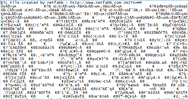 2.6.4. Binární STL Binární STL tvoří nejprve 80bajtová hlavička, která může být interpretovaná jako poznámkový řetěz. Následují čtyři bajty (dlouhé celé číslo, tzv.