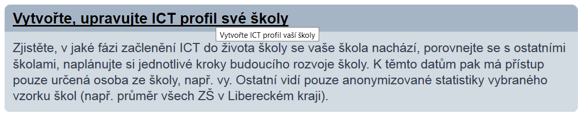 Na této stránce si, v její spodní části, všimněme 3 nabídek: Co je Profil Škola 21 Klepnutím na tento odkaz se dostaneme na stránku s podrobnými informacemi o modulu.