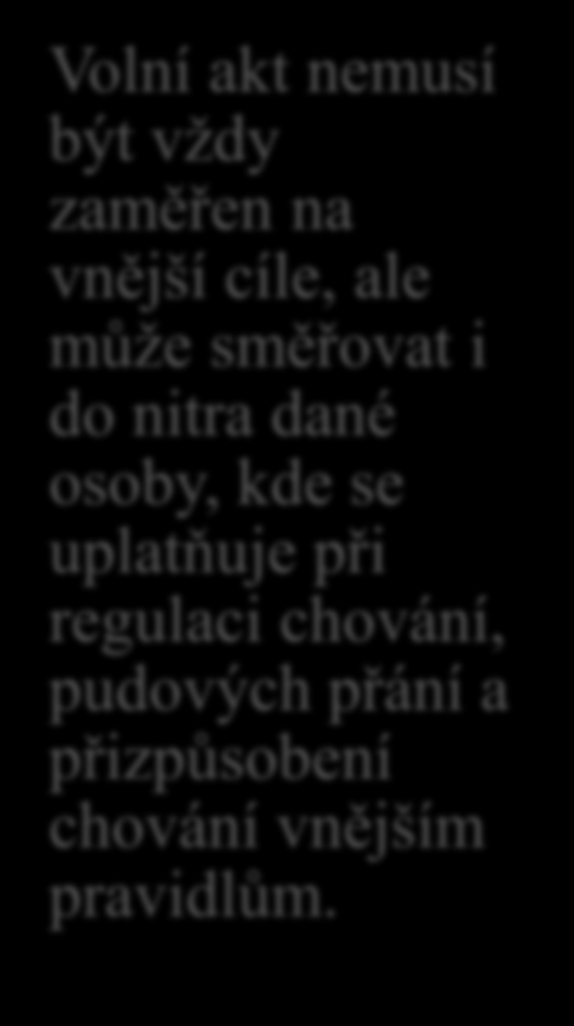 Volní akt Volní akt je charakteristický projevem aktivity vlastního já určité osoby a lze jej shrnout do prostého: Já chci.