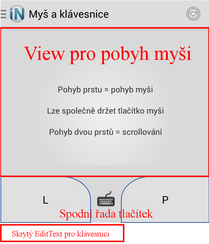 Obrázek č. 26: Aktivita Mouse 4.8 Aktivita: Speciální klávesy (Specialni) Aktivita Speciální klávesy obsahuje tlačítka, které nelze najít na klávesnici Androidu.