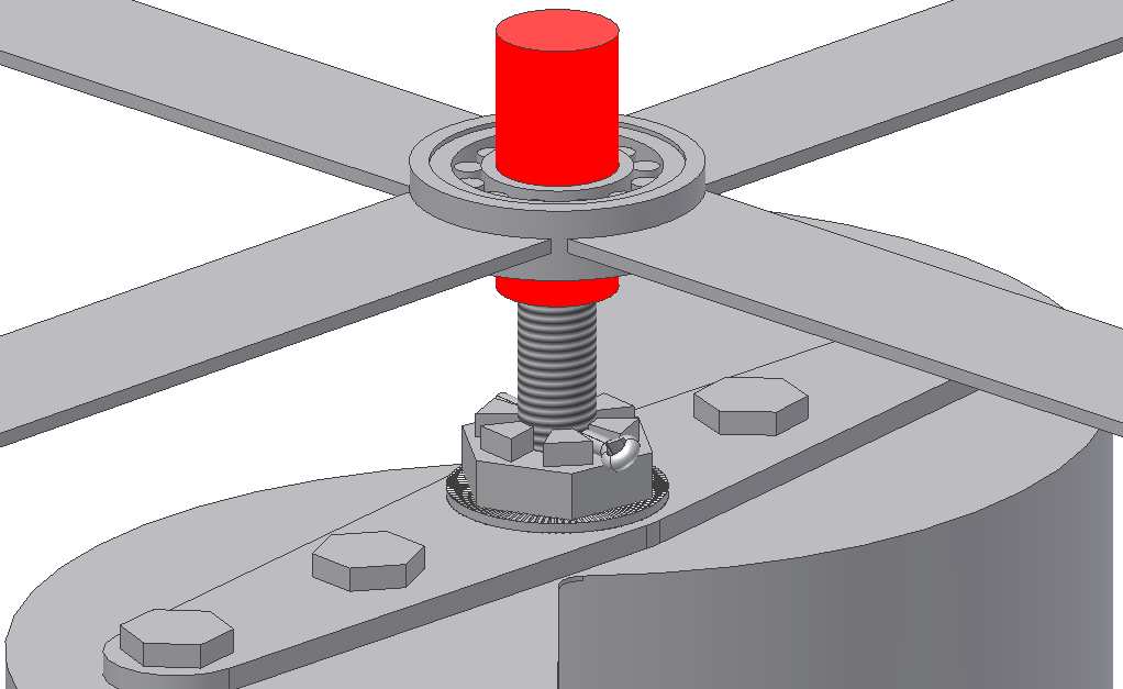 5 Zjednodušený návrh větrné elektrárny se Savoniovým rotorem 46 Centrální hřídel je s vrchní strany opatřena závitem (kvůli hlavní matici), proto je potřeba na hřídel našroubovat taktéž tzv.