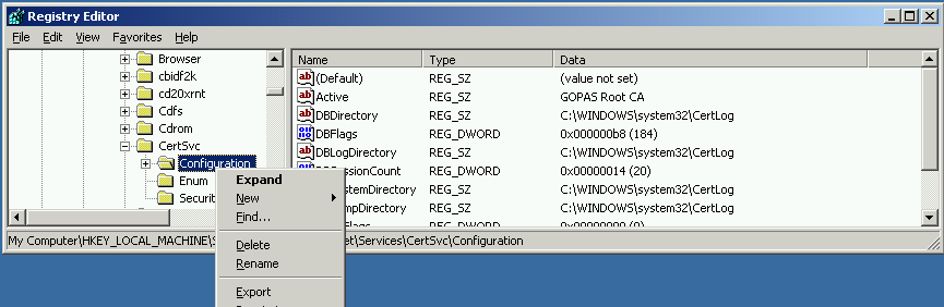 ZAZÁLOHOVÁNÍ CA Zazálohování konfigurace CA v registrech Export klíče HKLM\SYSTEM\CurrentControlSet\Services\CertSvc\Configuration Zazálohování souboru CAPolicy.