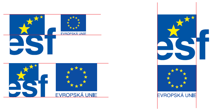 vzdálenost mezi logy je vţdy na šíři písmene f v logu ESF při umístění vlajky EU po stranách loga mohou být pouţity dvě