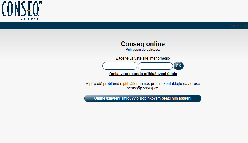 Pokud při práci s aplikací narazíte na jakékoliv nestandardní chování nebo nesprávné údaje, prosím, napište nám na adresu penze@conseq.cz 1.