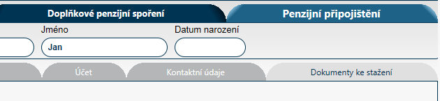 4.1. Dokumenty pro Doplňkové penzijní spoření Po přihlášení do Conseq online klikněte na modrou záložku Doplňkové penzijní spoření v horní řadě a poté na záložku Dokumenty ke stažení v řadě šedých