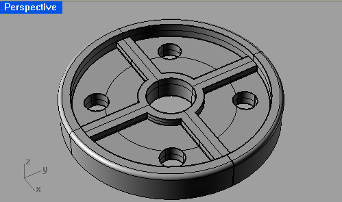 Příklad 9: Otevřete soubor Nápověda/Učíme se Rhino/Otevřít modely pro návody/level2/wheel.3dm. a) Udělejte do kola 4 pravidelně rozmístěné díry pomocí červeného válce.