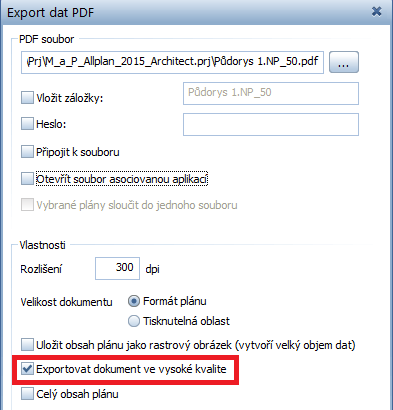 Novinky v programu Allplan 2015 Novinky v Allplanu 2015-1 11 Export PDF ve vyšší kvalitě Abyste mohli provést export dat PDF ve vyšší kvalitě, nemusíte nyní již měnit záznam v