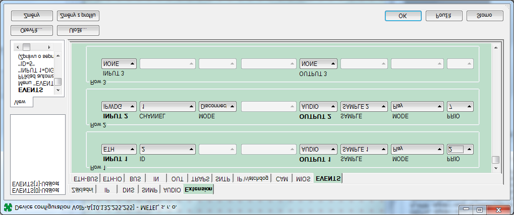 Nastavení Extension/EVENTS Když přijde ze sítě informace s ID2,
