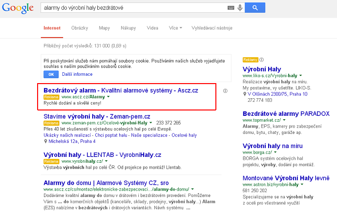 Společnost Alarmové systémy CZ disponuje svými PPC kampaněmi na portálech Seznam.cz, jehož PPC systém se nazývá Sklik a na Google.cz s PPC systémem AdWords.