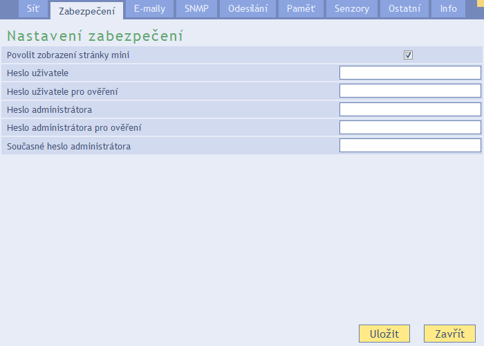 R e s e t z a ř í z e n í Tímto tlačítkem je možné uvést všechny parametry zařízení do výchozího stavu. Nezměněna zůstane pouze IP adresa. Port webu bude změněn na 80.