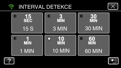 Použití Wi-Fi (GZ-EX315/GZ-EX310) Nastavení způsobu detekce na této kameře (NAST DETEKCE/ MAIL) Nastavuje způsob detekce pro zahájení záznamu 1 Klepněte na MENU Nastavení intervalu detekce na této