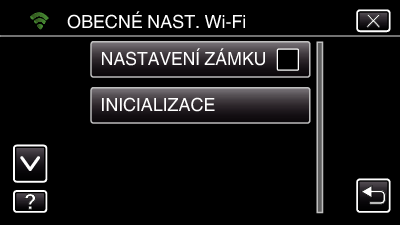 Použití Wi-Fi (GZ-EX315/GZ-EX310) Ověření MAC adresy této kamery Zobrazuje MAC adresu kamery 1 Klepněte na MENU Ochrana síťového nastavení heslem Nastavuje heslo pro uzamčení a ochranu síťového