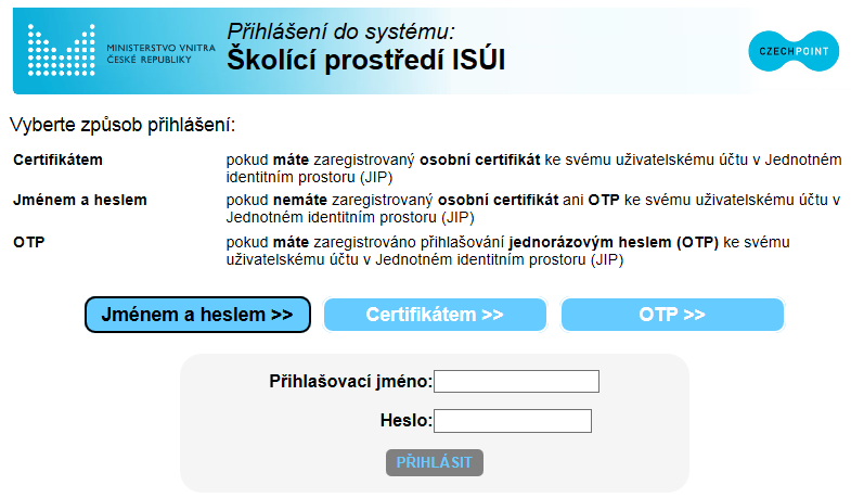 Školící prostředí ISÚI - přístup Přihlášení