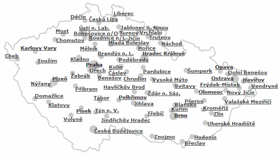 Obr. 14 Mapa ČR dealerských provozoven Ford Tab.