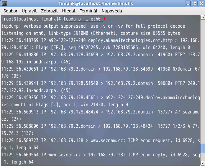 Jak vidíte z obrázku tento nástroj poskytuje daleko více informací než obyčejný nslookup. Dříve tento příkaz býval v linuxu také, ale od verze CentOS 4 byl vyřazen. 2.5.