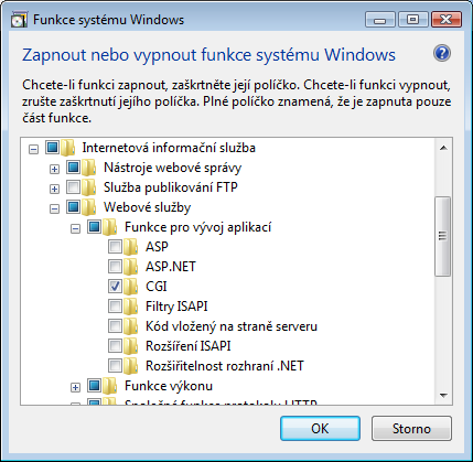 Windows Vista, Windows Server 2008: Ovládací panely -> Programy a funkce -> Zapnout nebo vypnout funkce systému windows.