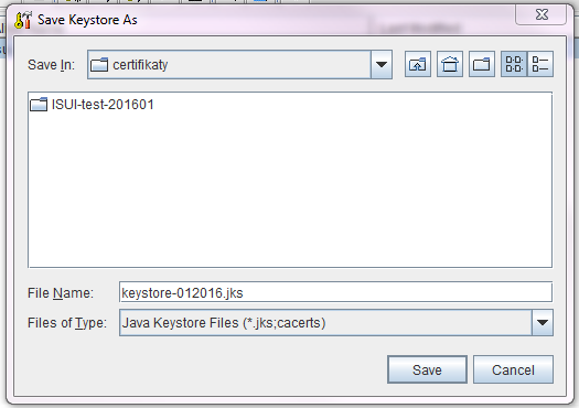 Zvolíme File Save Keystore As a nový keystore uložíme do souboru keystore.
