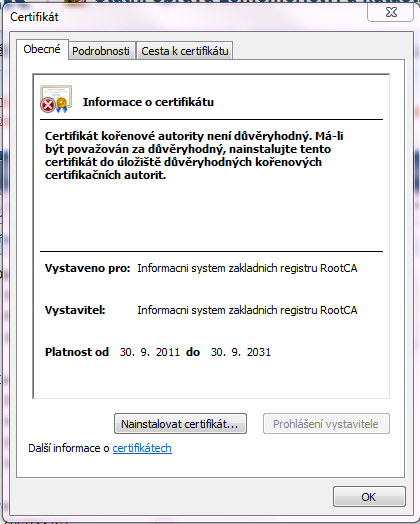 2. Instalace pro zprovoznění služeb na testovacím ISZR 2.1 Instalace certifikátů v Internet Explorer (IE) Instalaci certifikátů provedeme např.