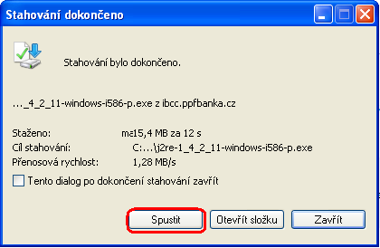 B. Stažení SW pro správný chod Internetbankingu 1. Nejdříve vyberte soubor s SW pro správný chod IB. V prvním dialogovém okně klikněte na tlačítko Uložit soubor. 2.