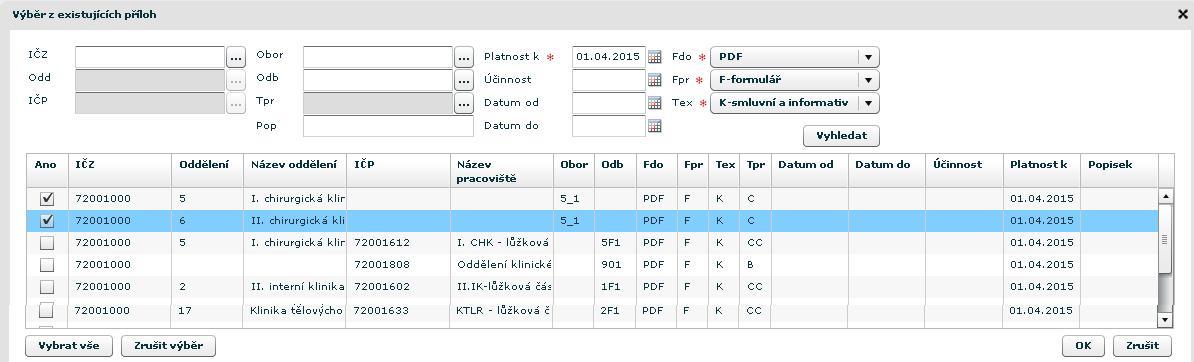 Klikněte na Přidat ze seznamu, vyplňte povinné údaje (datum) + případně další volitelné údaje a klikněte na Vyhledat.