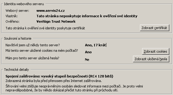 Obr. 2.4: Detail certifikátu 4. Platnost certifikátu: Platný do 10.8.2008 5. Otisky (Fingerprint) certifikátu: Charakterizující otisk MD5, SHA1.