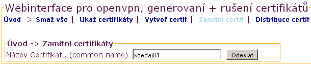 4.5 Zamítnutí certifikátů Administrátor použije funkci zamítnutí certifikátu, v případě: 1. Došlo k odcizení certifikátu, ukradení USB klíčenky, notebooku atd. 2.