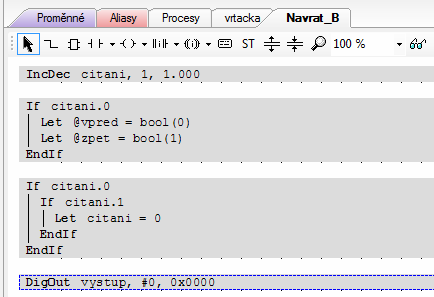 57 Vrtačka Návrat B Schéma zapojení obvodu 15 6 37 36 35 34 33 1 2 3 4 5 AO0.1 AO0.3 AO0.0 AGND AO0.2 RS485 GND B A 7 8 9 10 12 11 13 14 EGND DI0.0 DI0.1 DI0.2 DI0.3 DI0.4 DI0.5 DI0.6 DI0.