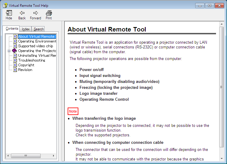 8. User Supportware Ukončení programu Virtual Remote Tool (Virtuální dálkové ovládání) 1 Klikněte na ikonu Virtual Remote Tool (Virtuální dálkové ovládání) na hlavním panelu.