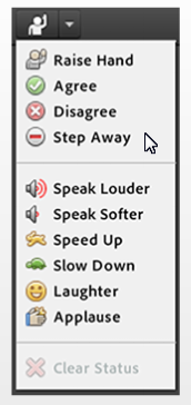 Zkontrolujte nastavenou hlasitost (Adjust speaker Volume) Komunikace s ostatními účastníky a lektory - emotikony S lektory můžete komunikovat pomocí nabízených emotikonů.