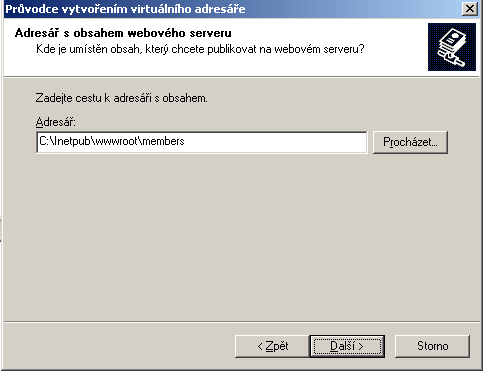 Obrázek 32: Průvodce vytvořením virtuálního adresáře Obrázek 33: Název