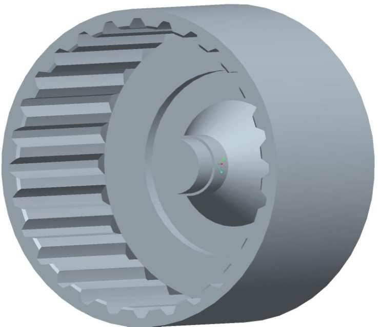 Roztečná kružnice drážkování je 104 mm a posunutí základního profilu odpovídá hodnotě +0,8 mm. Rozměry drážkování odpovídají normě DIN 5480. Délka drážkování je 69 mm.