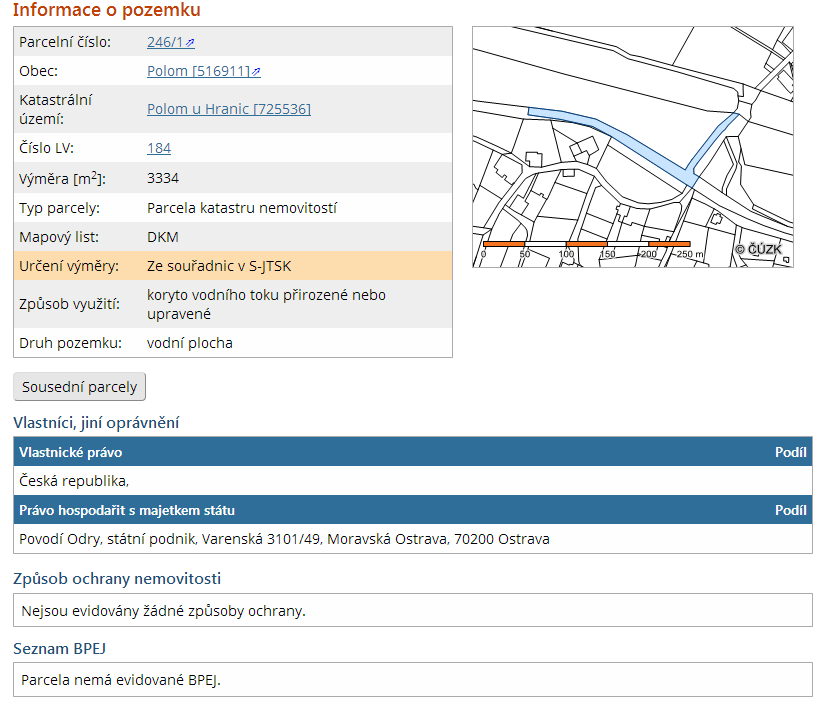 Příklad pozemek koryta VT 49 ZC Polom