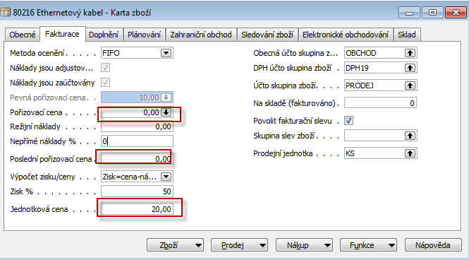 4. Karta vybraného zboží (Ctrl-F5- není připojena žádná položky vzniklá zaúčtování nákupního, prodejního nebo jiného dokumentu) 5. Odstranění flow filtru 6.