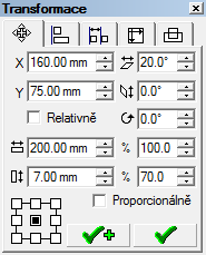 TRANSFORMACE Zrušíme zaškrtnutí u nastavení Proporcionálně.