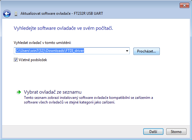 Spustí-li se automatická instalace ovladače z webu, nemusí systém rozpoznat (a automaticky doinstalovat) virtuální port (viz obr. 7). Obr.