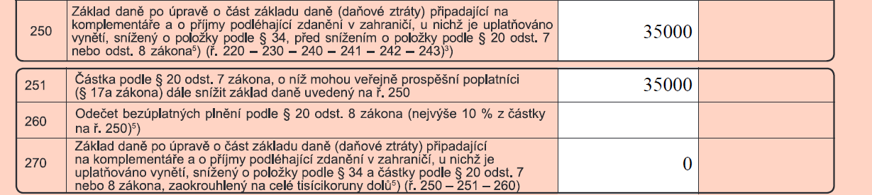 Ukázka řádku 251 Výsledkem vysvětleného postupu musí být, že na řádku 270 se za ideálních případů