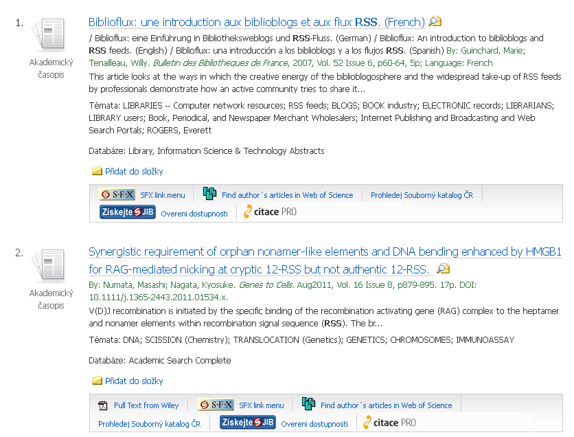 Přímý import z databází (ukázka z EBSCOhost) Otevřete databázi EBSCO, zadejte vyhledávací dotaz.